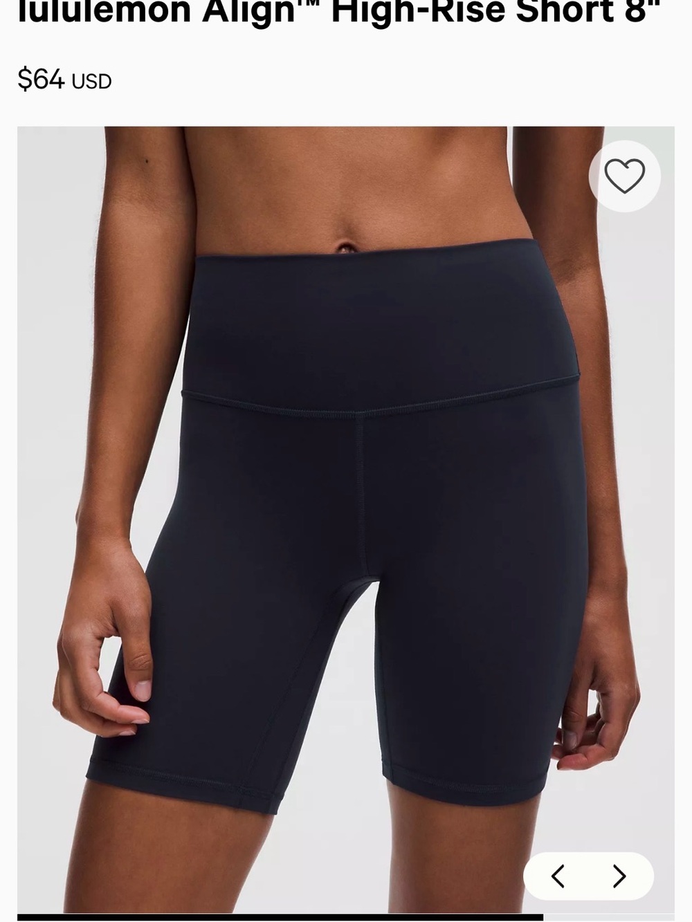 lulu Align High-Rise Bike Shorts — size 6, Navy